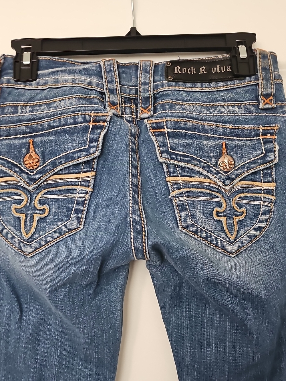 Rock Revival Women's Blue Denim Boot Cut Jeans with Embroidered Pockets